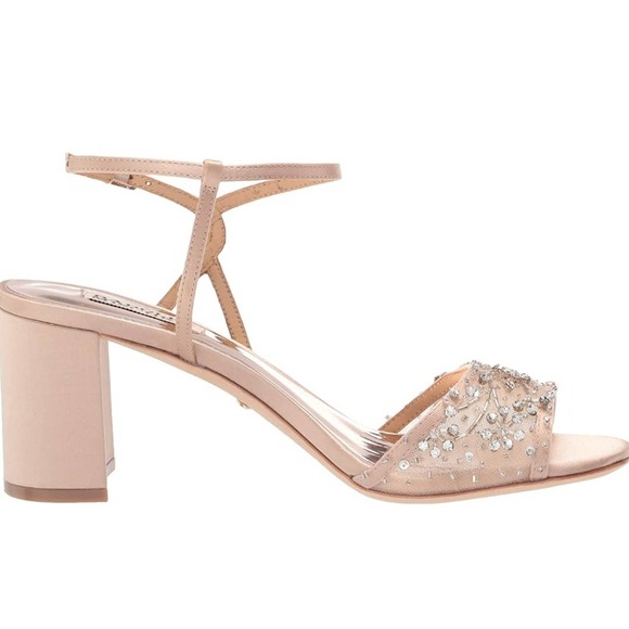 NEW Badgley Mischka Blaine Latte Embellished Crystals and beading Block Heel 6 - Picture 6 of 13